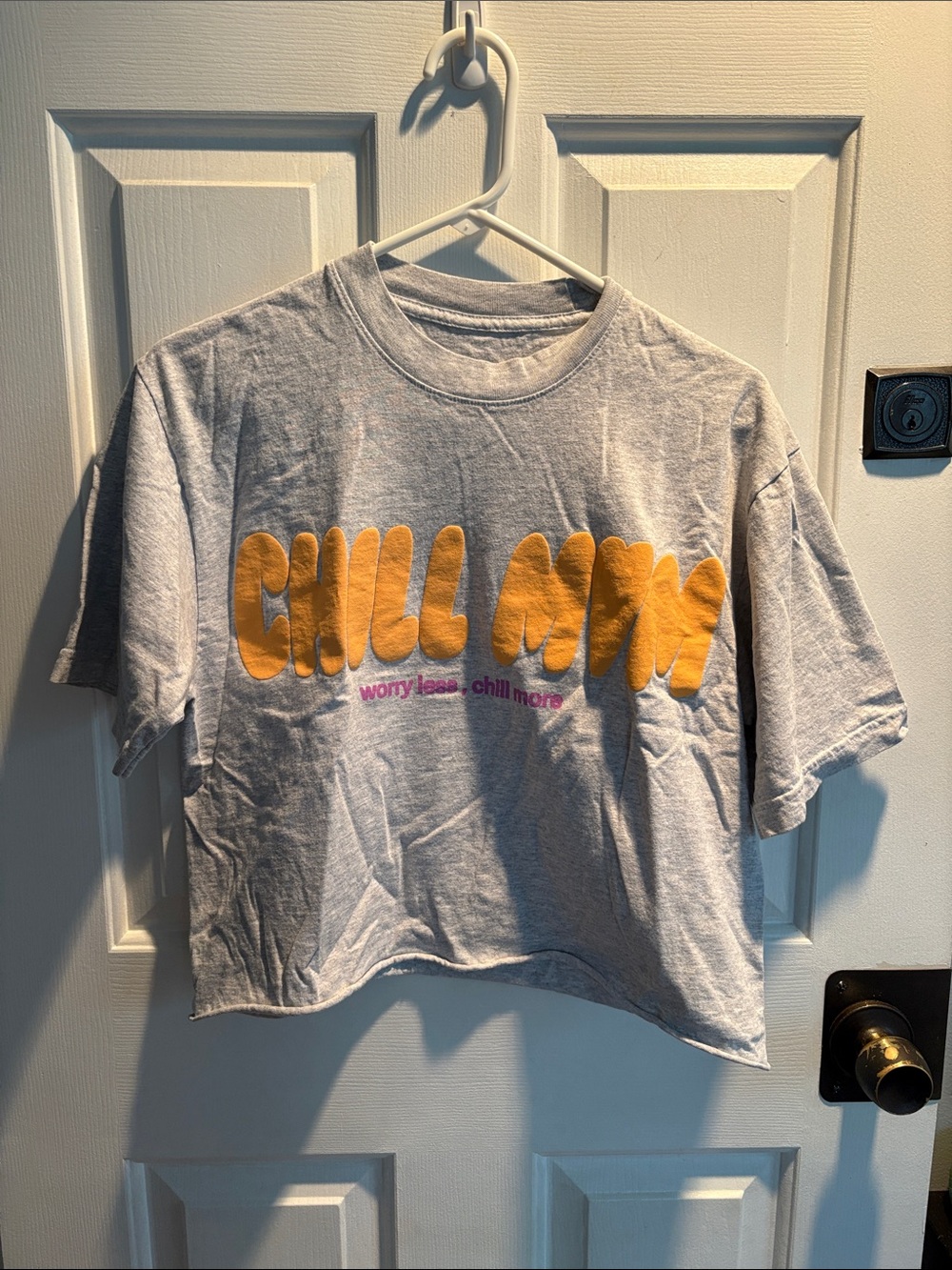Chill Mom Short-Sleeve Graphic Tee - Light Gray with Yellow & Pink